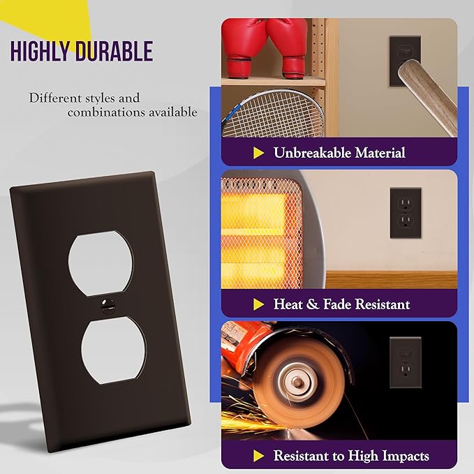 ENERLITES Duplex Receptacle Outlet Wall Plate, Gloss Finish, Size 1-Gang 4.50" x 2.76", Unbreakable Polycarbonate Thermoplastic, UL Listed, 8821-BR, Brown