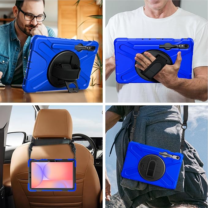 Gerutek Case for Samsung Galaxy Tab S10 FE+/ S10 FE Plus 2025 13.1 Inch Full-Body Drop Protective Case with Screen Protector Pen Holder 360° Rotate Hand Strap &amp StandShoulder Strap Black