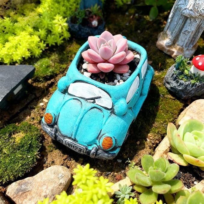 Cute Light-Blue Car Succulent Planter Pot, Flower Pots Succulent Plants