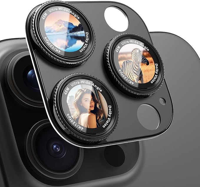 CACOE Metal Camera Lens Protector for iPhone 16Pro/16ProMax/14Pro/14ProMax | 9H Tempered Glass Aluminum Frame HD Clarity Scratch-Resistant Camera Screen Protector Cover Accessories Black