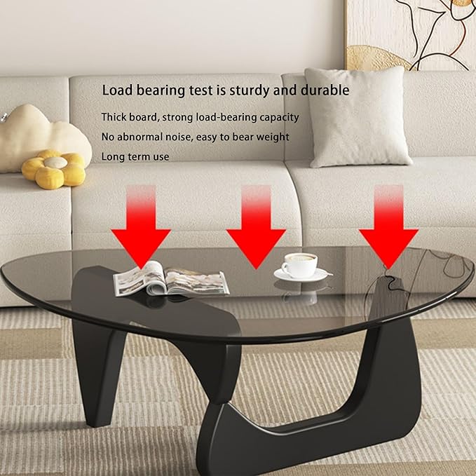 EASYSOUL Modern Glass Coffee Table, 32.68" D x 22.44" W x 15.75" H, Abstract Round Tea Tables for Living Room Home Office Industrial Cocktail Tables (Black-Gray Glass, 32.68")