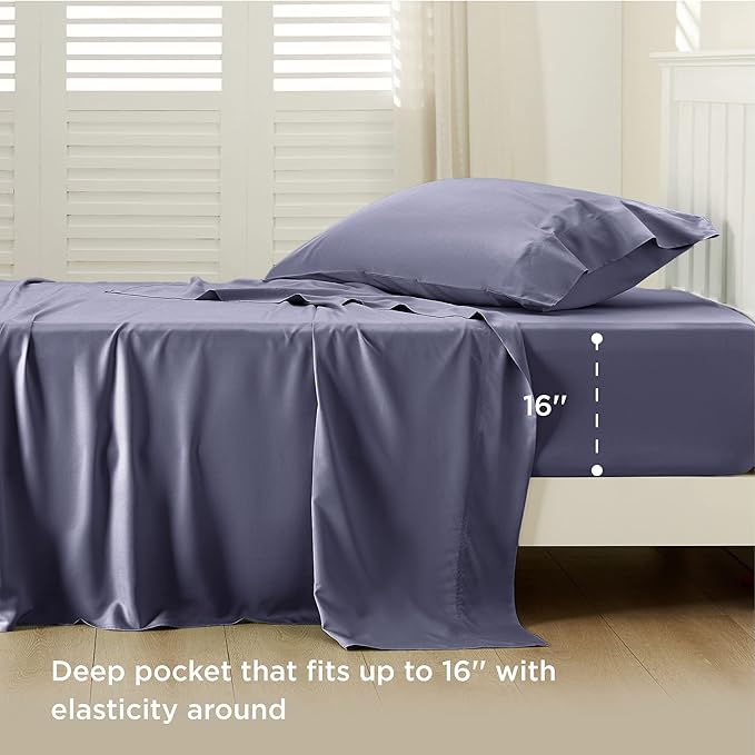 Bedsure Cooling Sheets Twin, Rayon Derived from Bamboo, Cooling Sheets, Breathable & Soft, Deep Pocket Up to 16 Inches, Hotel Luxury Silky Bedding for Hot Sleepers, Dark Grey