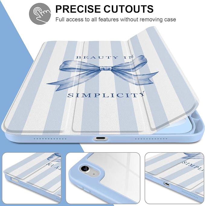 Case for iPad (A16) 11th Generation 11 inch 2025 /iPad 10th Gen 10.9 2022 - Aesthetic Cute Preppy Design Trifold Cover with Soft TPU Bumper Clear Back Auto Sleep/Wake Waves