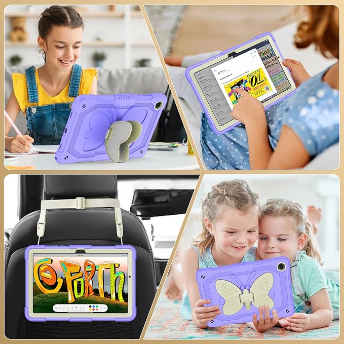 Cover for Samsung Galaxy Tab A11+ Plus/A9+ Plus Case with Screen Protector Galaxy Tab A11+/A9+ 11 inch 2025/2023 Released with Butterfly Stand Shoulder Strap Shockproof case for Kids Girl Colorful