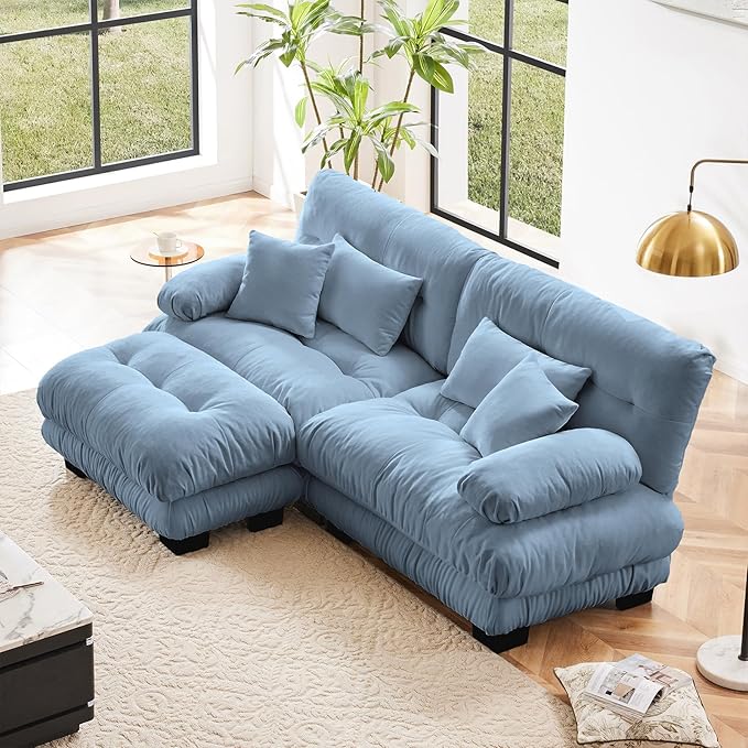 Blue Ottoman for Modular Sectional Sofa, Single Sofa, Ottoman Seat for Convertible Sectional, Chenille Sofa Couch for Living Room, Bedroom, Apartment