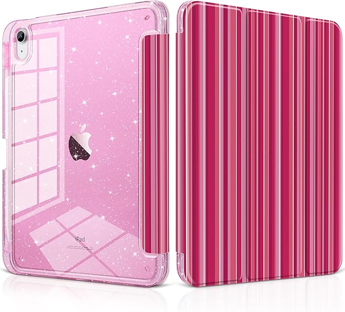MEEgoodo Case for iPad A16 11th Generation 2025/10th Generation 2022 Glitter Tablet Cases with Transparent Acrylic Back+Trifold Stand +Pencil Holder+Auto Wake/SleepAbstract Sun &amp Palm Tree