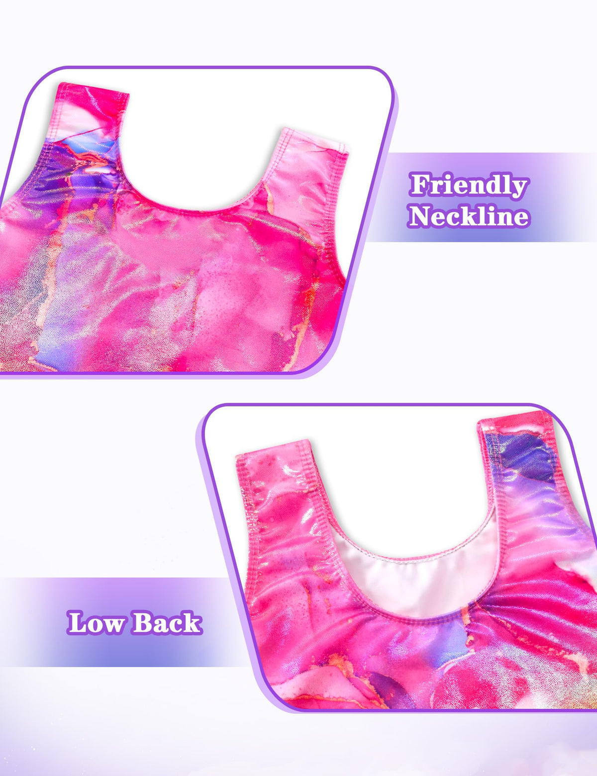 Nokecina Girls Gymnastics Leotards with Shorts Size 6-7 Years Old Purple Gold Gym Outfit Shiny Tumble Class Bodysuits