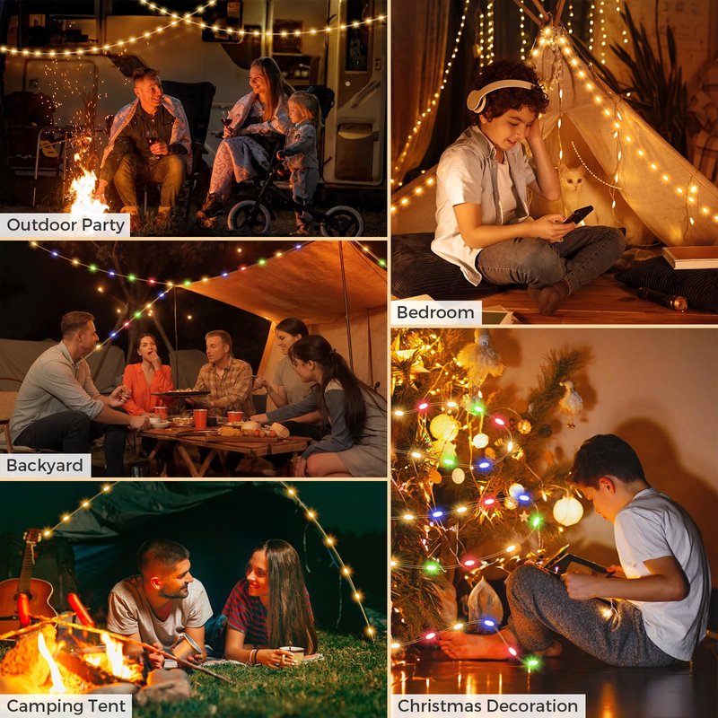 KUQIHUG Camping String Lights, 32.8FT Rechargeable Camping Lights with Quick Storage Reel, 8 Modes Waterproof Hanging LED Camping Lights for Tent, RV Awning, Patio and Outdoor Camping Gear Essentials
