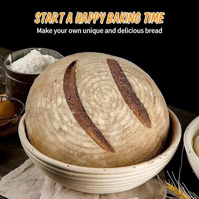 Ineyger Proofing Basket - 9 inch Banneton Bread Proofing Baskets Set of 2 Banneton Basket Sourdough Proofing Bowls with Liners for Professional & Home Artisan Sourdough Bread Baking Supplies