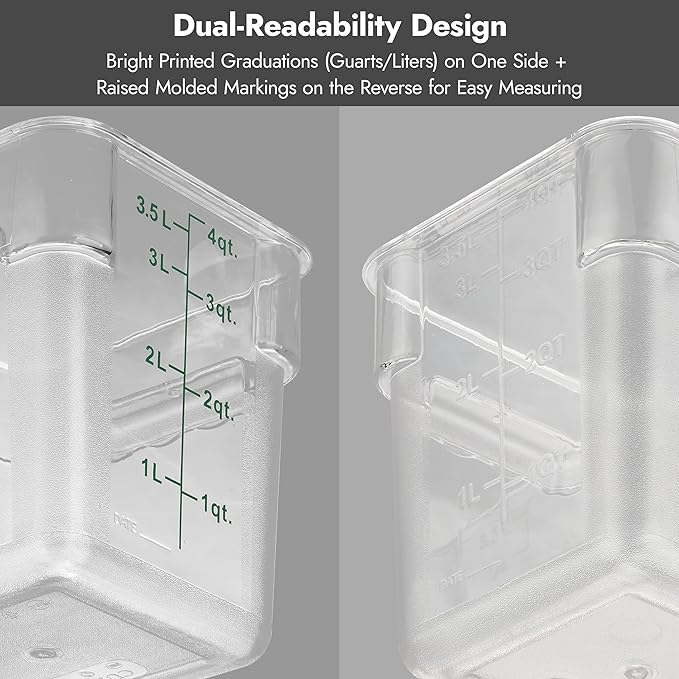 CURTA 4 Pack Food Storage Container with Red Lid - NSF Listed Commercial Grade in 8.0 Qt - Square, Clear, Polycarbonate