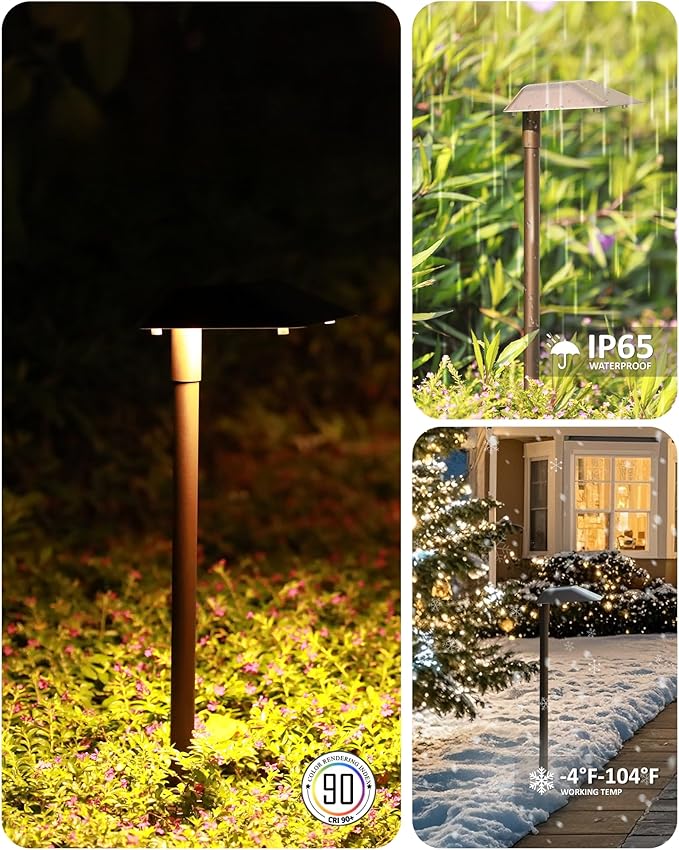 Landscape Path Lights Low Voltage, 6PK Bronze, Work with Replaceable 5W 3000K LED G4 Bulb and Connectors, 12V Wired Landscape Lighting for Outdoor Pathway Driveway Garden, Aluminum