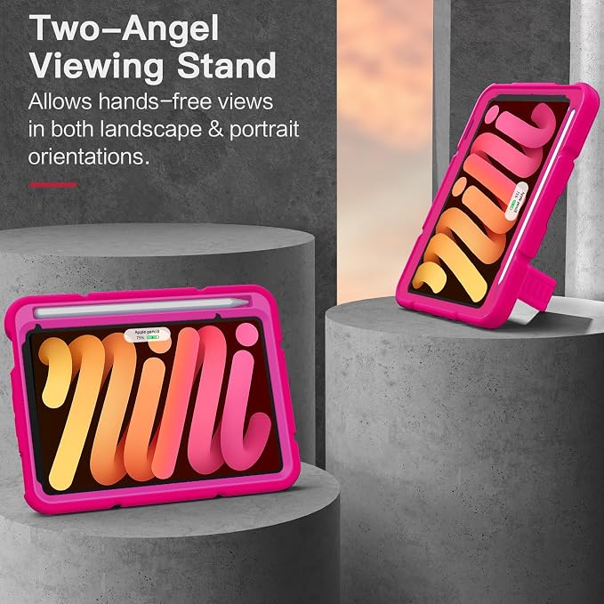 Grifobes Case for iPad mini 7th 2024 (A17 Pro) / Mini 6th Generation 2021 8.3 Heavy Duty Shockproof Cover with Pencil Holder Stand for i Pad Mini 7/6 Gen 8.3 inch Case (Black+Red+Red)
