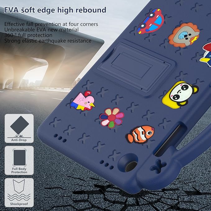 YRH Case for Galaxy Tab A9 Plus/Tab A11 Plus 11'' EVA Shockproof Cover for Samsung A9+ Plus / A11+ Plus Tablet Case with Stand Handle Figures Dark Blue