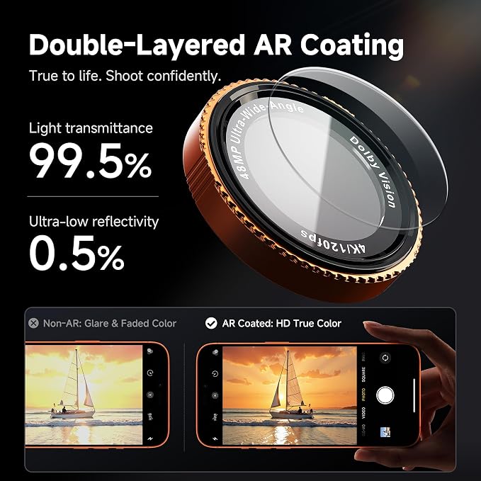 CACOE Metal Camera Lens Protector for iPhone 16Pro/16ProMax/14Pro/14ProMax | 9H Tempered Glass Aluminum Frame HD Clarity Scratch-Resistant Camera Screen Protector Cover Accessories Black
