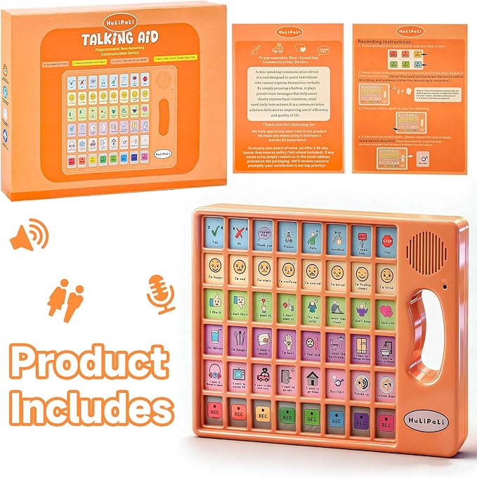 AAC Device for Autism with Grip Handle - 40 Pre-Installed Buttons & 8 Programmable Keys, Non-Verbal Communication Tool for Speech Therapy, Stroke Rehab & Aphasia, Adjustable Volume Talking Aid