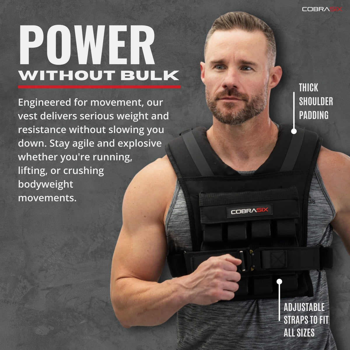CobraSix 44lb Weighted Vest for Men | Adjustable Strength Training Weight Vest with Removable Iron Weights | Heavy-Duty Weighted Vest for Running, Rucking, Walking, CrossFit & Calisthenics