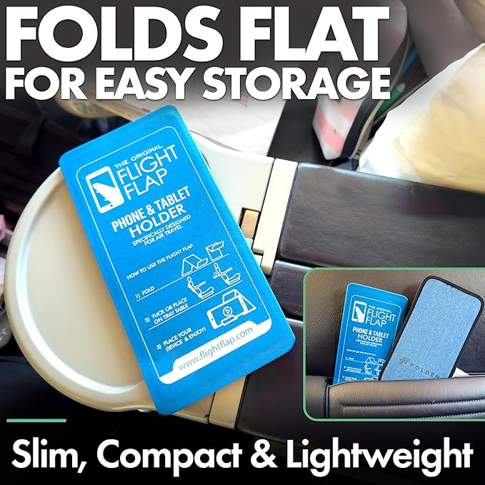Flight Flap Airplane Tablet Holder Flexible Cell Phone and Tablet Holder Extra Large 12x7” Folding Cellphone Stand for Desk Kindle Bed Airplane Gadgets Long Travel Essentials (Black)