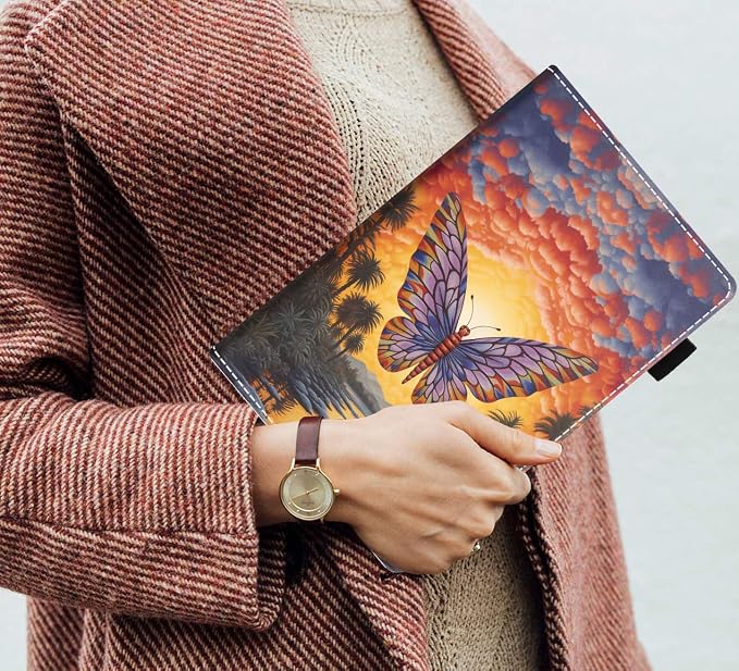 Case for Amazon Kindle Fire 7 Tablet (7 Display 12th Generation 2022 Release) Slim PU Leather Stand Folio Cover with Card Slot &amp Auto Wake Sleep Abstract Paint Butterfly