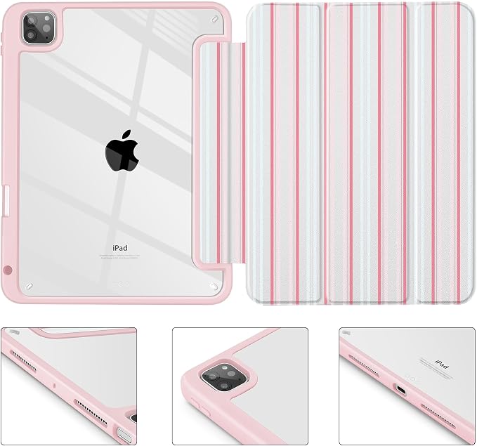 Case for iPad 12.9 Inch (6th/5th/4th/3rd Generation 2022/2021/2020/2018) Pencel Holder + Trifold Support Auto Sleep/Wake Transparent Shockproof Back Cover Abstract Floral SD163