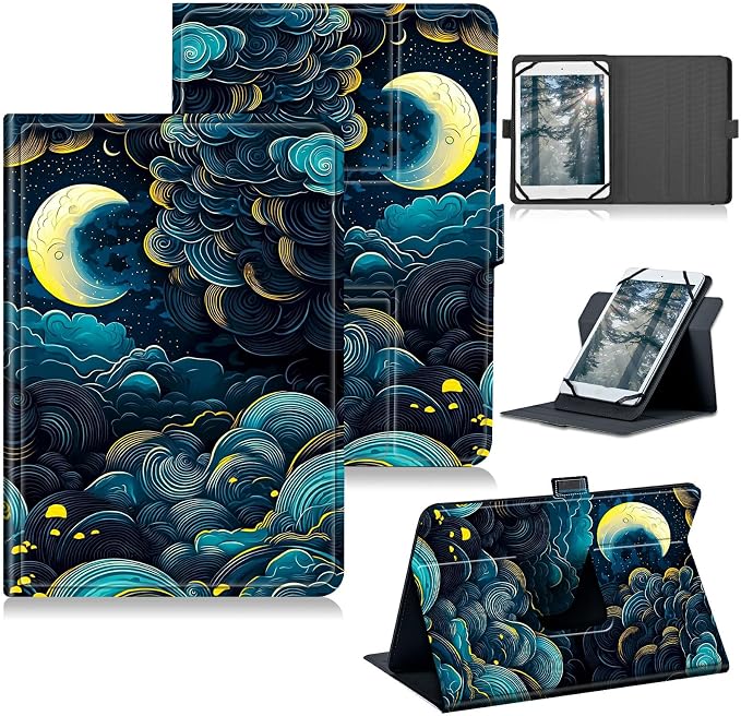 for Walmart Onn 10.1 2024 Onn 10.1 Gen 4 Universal Tablet Case 360 Degree Rotating Kickstand Protective Stand Case with Multiple Viewing PU Leather Shell Case Black Book Cat