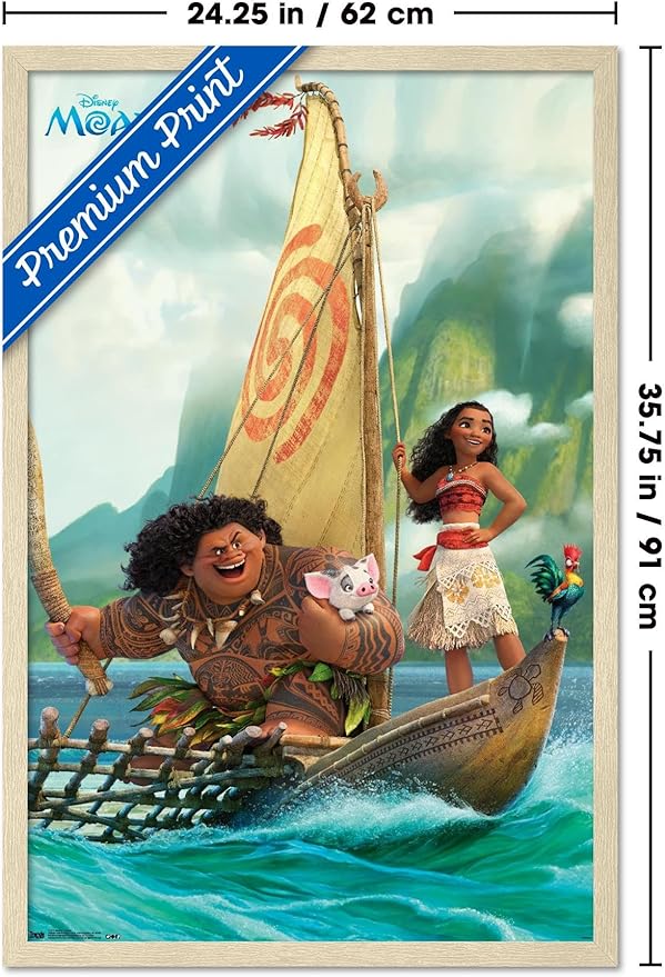 Disney Moana - Group Wall Poster, 34L" x 22.4W", Blonde Framed Version
