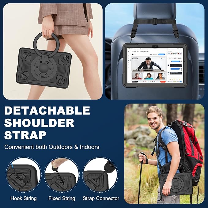 Case for Samsung Galaxy Tab A11 Plus 2025 / A9 Plus 2023 11 Inch Tablet CaseGalaxy Tab A11+/A9+ Case with Screen Protector360°Rotating Stand &amp Shoulder Strap Pencil Holder (Black)