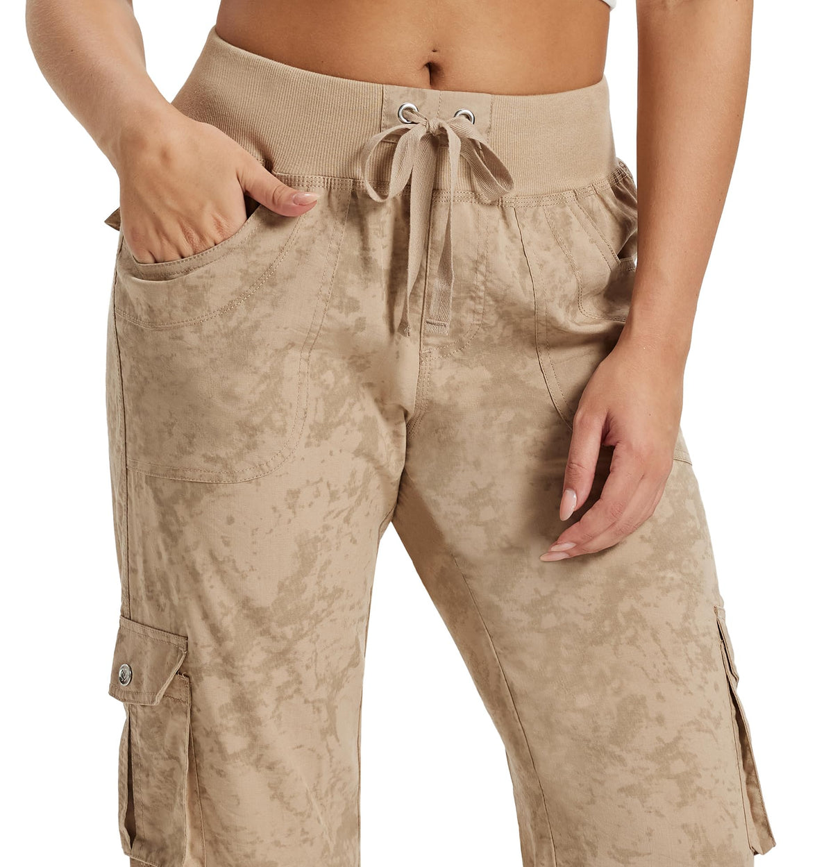MoFiz Womens Cargo Capris Lightweight Hiking Pants Quick Dry Casual Outdoor Loose Shorts Dirty Khaki XS