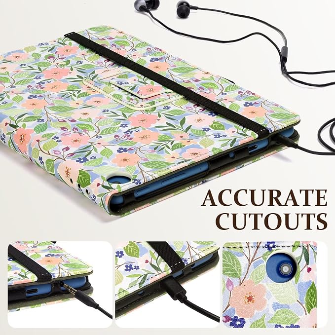Fancity Case for Kindle Fire HD 10/10 Plus 13th/11th Generation 2023/2021 | Premium PU Leather Protective Case with Adjustable Angles Auto Wake/Sleep Hand Strap for Fire HD 10/10 Plus Black Floral