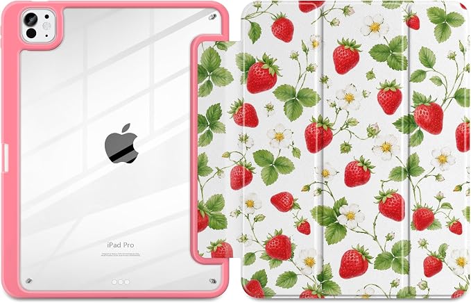 Case for iPad Pro 11 inch M5 2025 /M4 2024 Blue Ribbon Stripe | Blue Ribbon Stripe Folio Case with Clear Back Pencil Holder Trifold Stand and Auto Sleep/Wake for Preppy Aesthetic Users