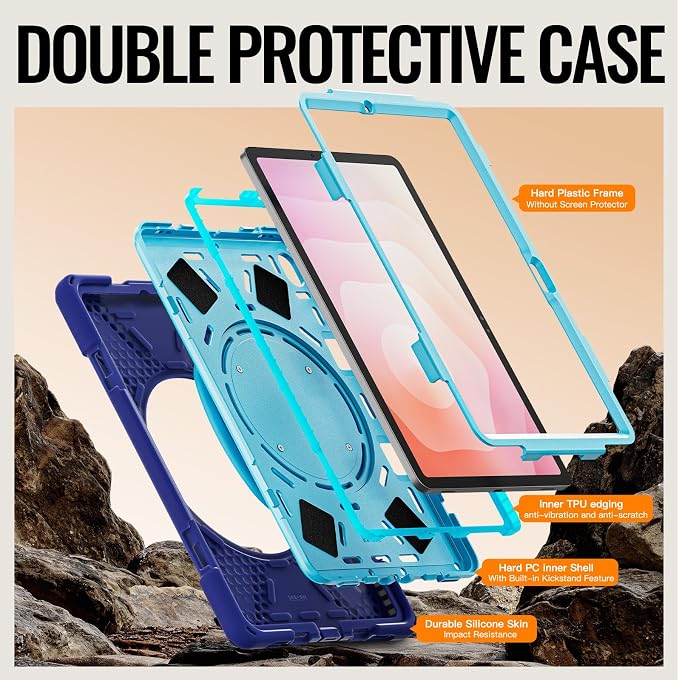 Batianda Heavy Duty Case for Samsung Galaxy Tab S11 2025 11 Inch with 360° Rotating Ring Stand &amp Shoulder Strap Built-in S Pen Holder Shockproof Rugged Multi-Layer Protective Cover Black