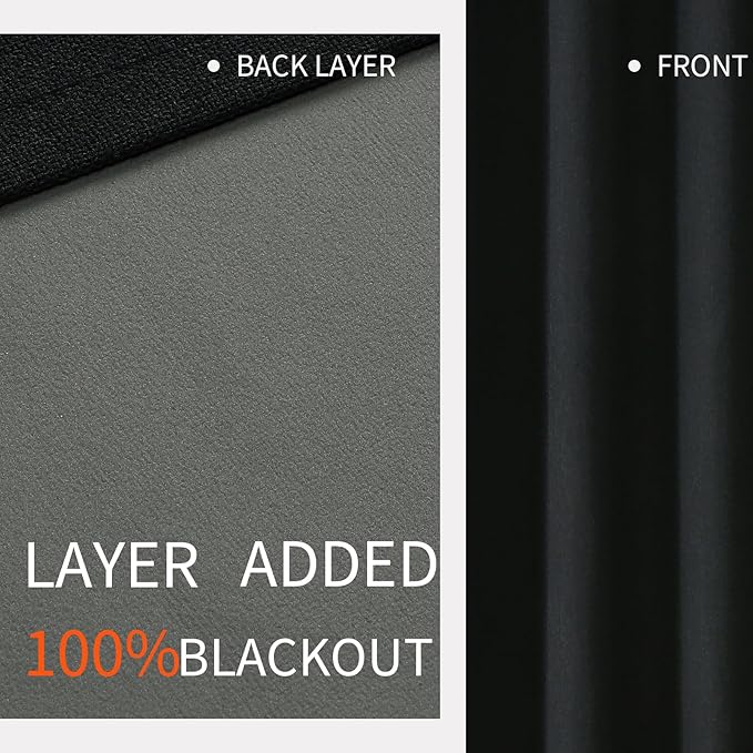 Joydeco Blackout Curtains 84 Inches Long 2 Panels Burg, Room Darkening Curtains for Bedroom, 100% Black Out Textured Thermal Drapes Privacy Protection 2 Panels Set(W52 x L84 Inch, Black)