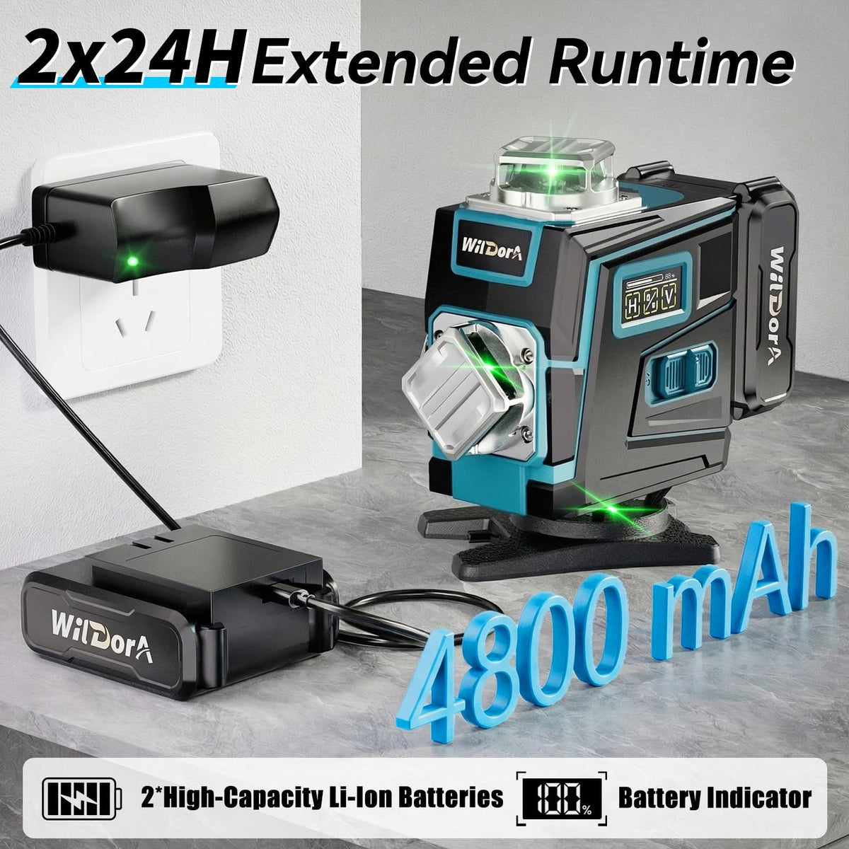 Wildora Laser Level with Tripod, 4x360° Self Leveling ±4° Laser Level, Remote Control 4D Green 16 Line Laser Leveler Tool for Woodworking&Renovation, with 2x4800mAh Li-ion Batteries&Hard Carry Case