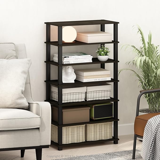 Furinno Turn-N-Tube Storage Shelves Set of 2, 4-Tier Stackable Standing Shelf, Open Corner Shelf, for Organization and Storage, Living Room, Garage, Home Office, Espresso