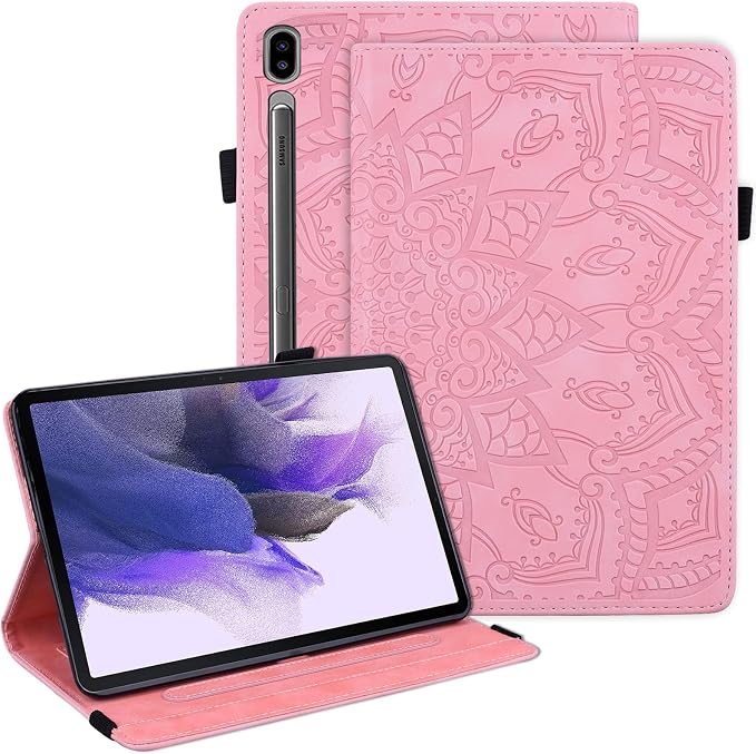 Dteck Case for Samsung Galaxy Tab S9 FE+ Plus 5G Tablet Case 12.4 2023 with Pencil HolderPU Leather Embossed Flower Cat Folio Multi-Angle Viewing Stand Shockproof Protective Tablet 12.4 CoverBlue