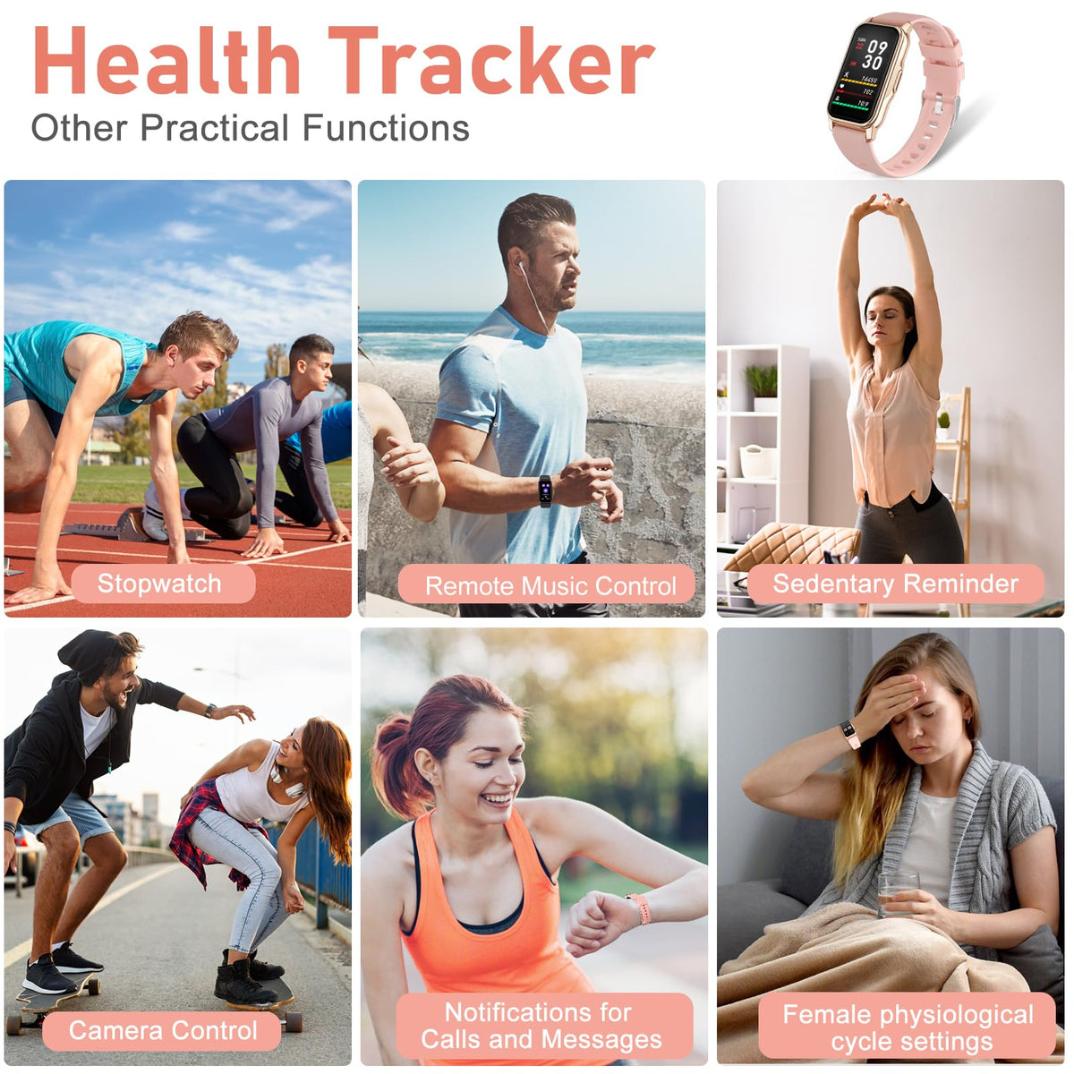 Fitness Tracker with Step Counter/Calories/Stopwatch, Activity Tracker, Health Tracker with Heart Rate Monitor, Sleep Tracker,1.47'' Touch Color Screen, Pedometer Watch for Women Men