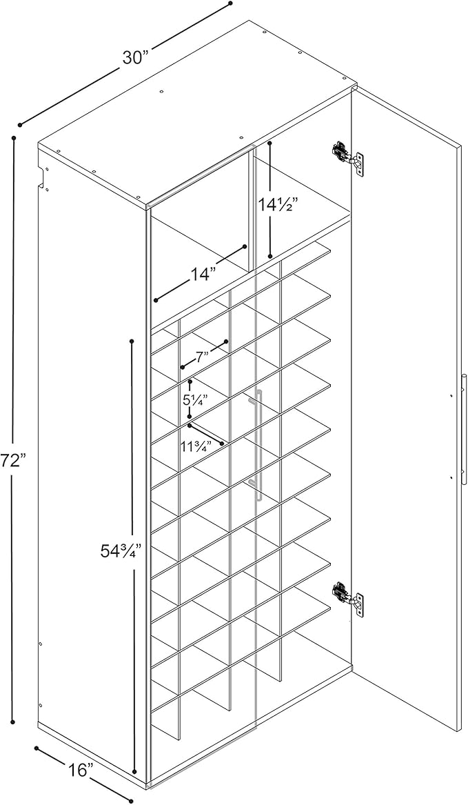 Prepac HangUps 30" Shoe Storage Cabinet, Cabinet Wall Mount, Wall Cabinet Storage for Shoes with 40 Cubbies, Ideal for Utility Room, Garage and Bedroom, 30" W x 72" H x 16" D, White