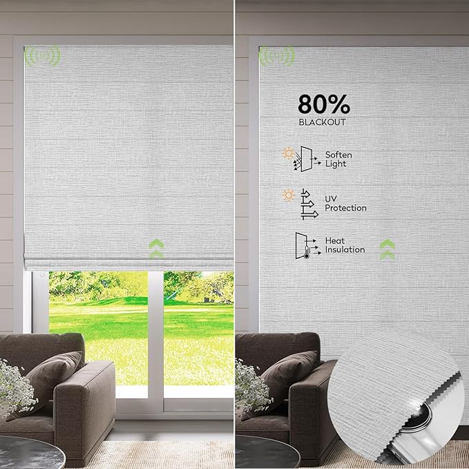 ZSTARR Smart Roman Shades Rechargeable Motorized Blinds with Remote Light Filtering Roman Window Shades Plain Fold Soft for Doors Bedroom, Custom Size (Light Gray)