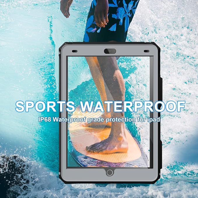 ipad 10.2 Waterproof Case 2021/2020/2019ACase iPad 7th/iPad 8th/iPad 9th Generation IP68 Waterproof ipad 10.2 Cover with Strap Stand Pencil Holde Built-in Screen Protector Rugged Shockproof Case