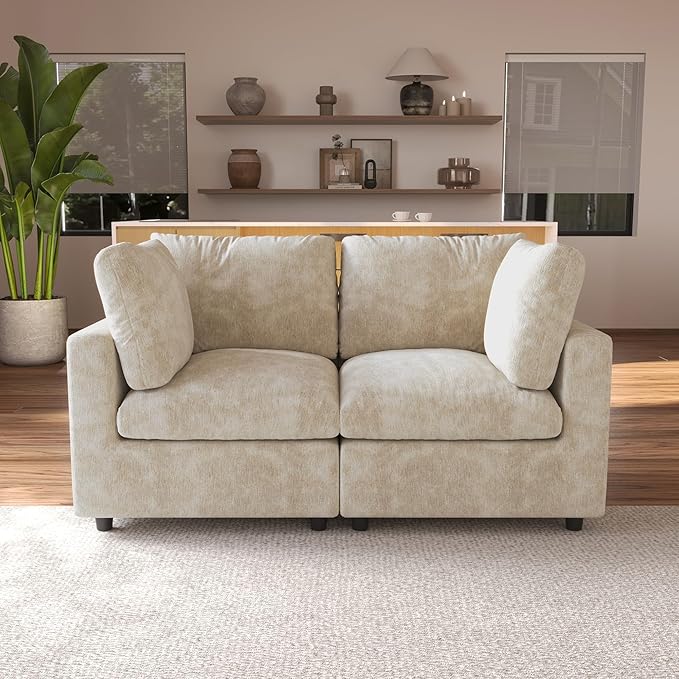 JACH 67" Love Seat Sectional Couches for Living Room, Deep Seat Modular Sofa, Cloud Sectional Couch, Sofa Covers Washable, Minimalist Modern Couch for Living Room, Apartment, Khaki