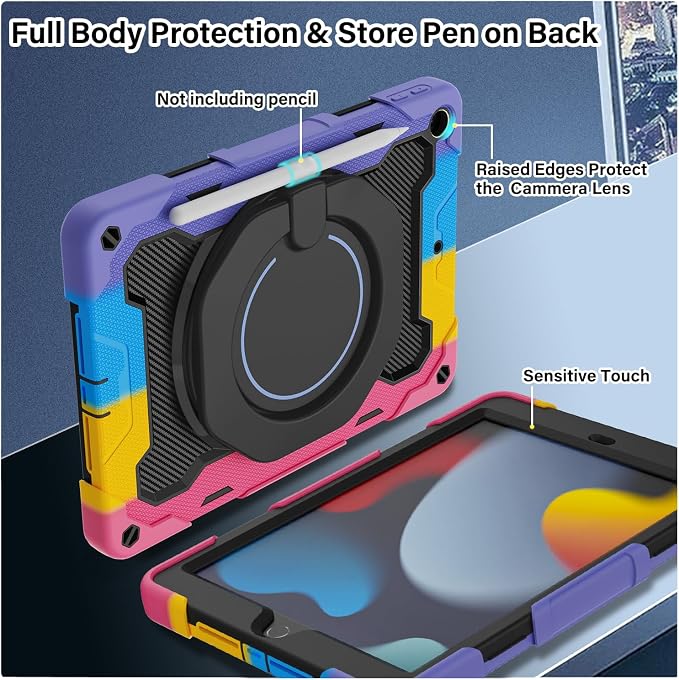for iPad 9th 8th 7th Generation Case(iPad 10.2 inch) for Kids | 15ft Drop Protection Rugged with 360 Kickstand Handle Shoulder Strap，HD Screen Protector，Shockproof (2021/2020/2019 Release)