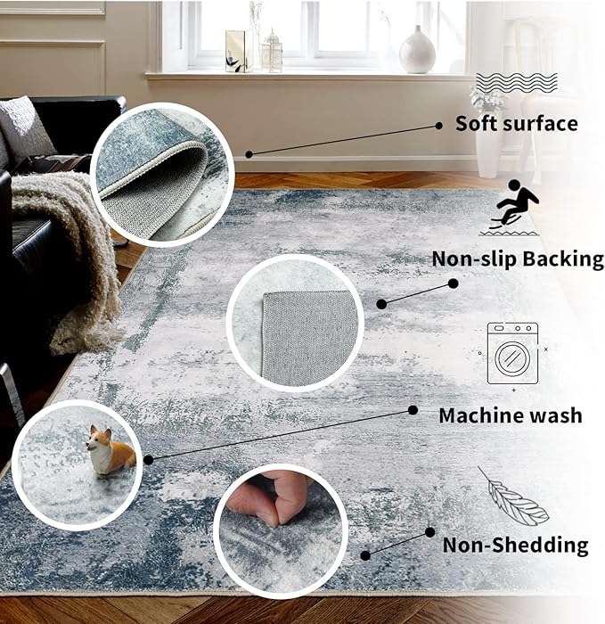3x5 Modern Abstract Small Area Rug,Non Slip Stain Resistant Washable Area Rug with Rubber Backing,Non Shedding Floor Carpet for Living Room Bedroom Kitchen Entryway Indoor Mat