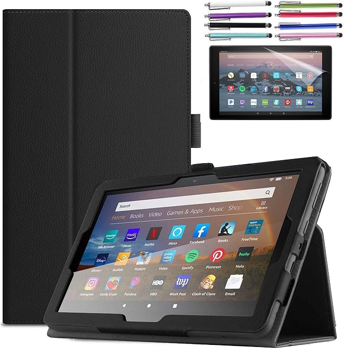 Case for Amazon Fire HD 10 Tablet 10.1 Inch Display (13th Generation 2023 Released) - Slim Lightweight Folio Stand Cover PU Leather Case + 1 Screen Protector and 1 Stylus (Black)
