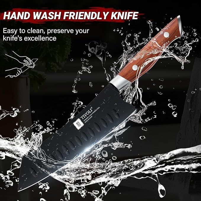 TIVOLI Santoku Knife, 7 Inch Professional Chef Knife with Wood Handle
