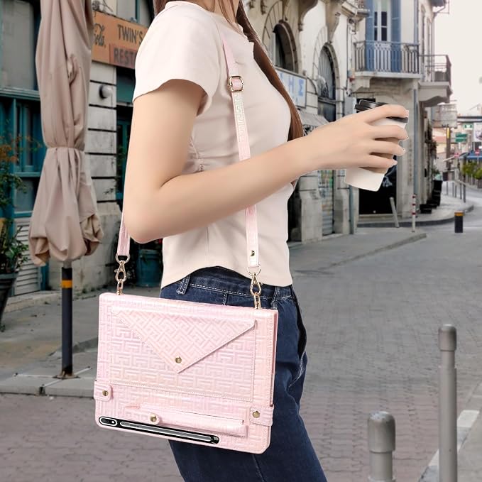 Handbag Case for Samsung Galaxy Tab S10 FE/S9 FE 10.9/S9/S8/S7 11 Techcircle Folio Stand Crossbody Wallet Protective Cover with S Pen Holder &amp Card Slots Hand Strap &amp Shoulder Strap Black