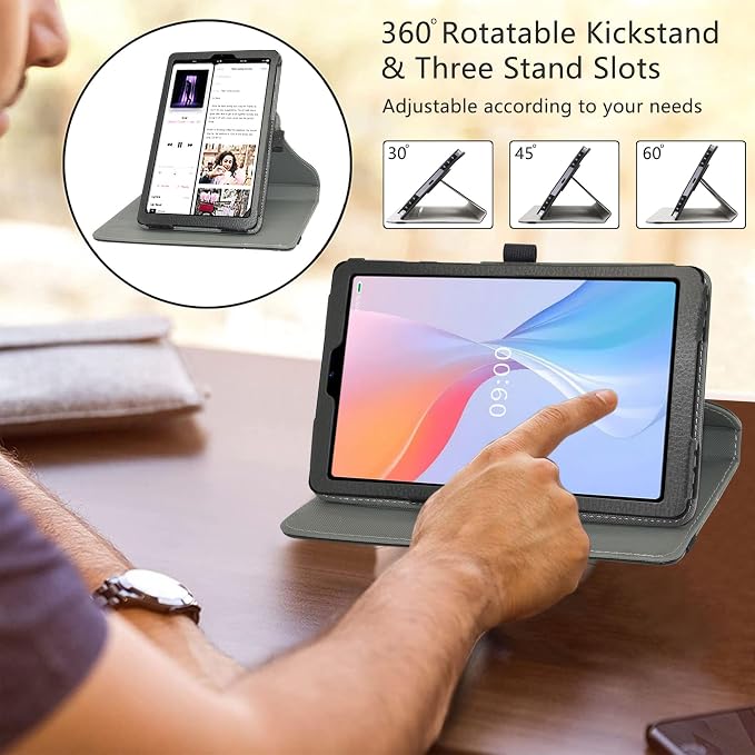 LiuShan Compatible with Onn 8 Gen 4 360 Degree Rotation Stand PU Cover for 8 Inch 2024 Model:100135923 Tablet Black