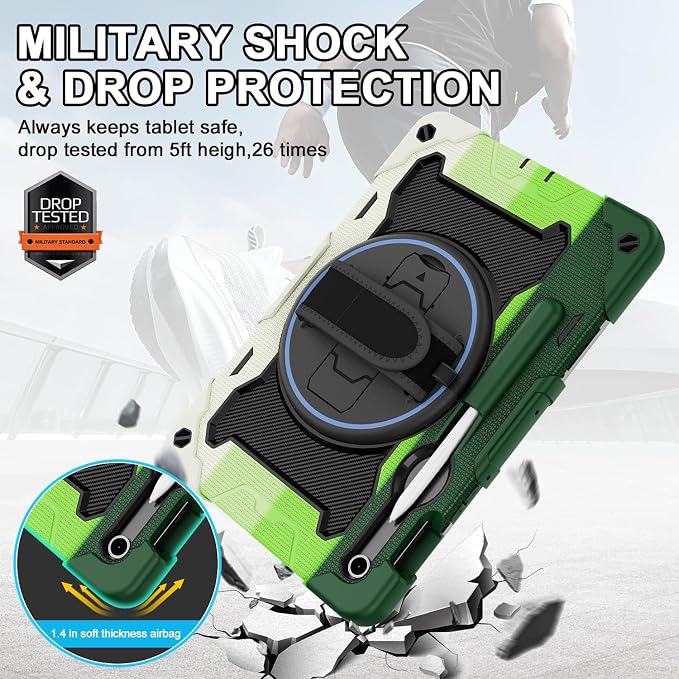 Galaxy Tab S10 Lite/S10 FE/S9 FE 5G/S9 Case 10.9/11 inch | with Screen Protector 360° Rotating Kickstand Hand/Shoulder Strap Heavy Duty Shockproof Cover S Pen Holder Kids Friendly