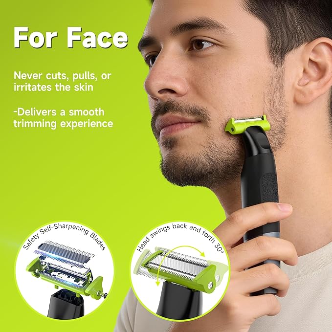 SEIHAI Body Hair Trimmer for Men, Painless Electric Beard Trimmer, Groin Trimmer for Pubic Hair, Chest, Legs, Bikini, Waterproof & USB-C with Self-Sharpening Blade Technology, with 6 Combs