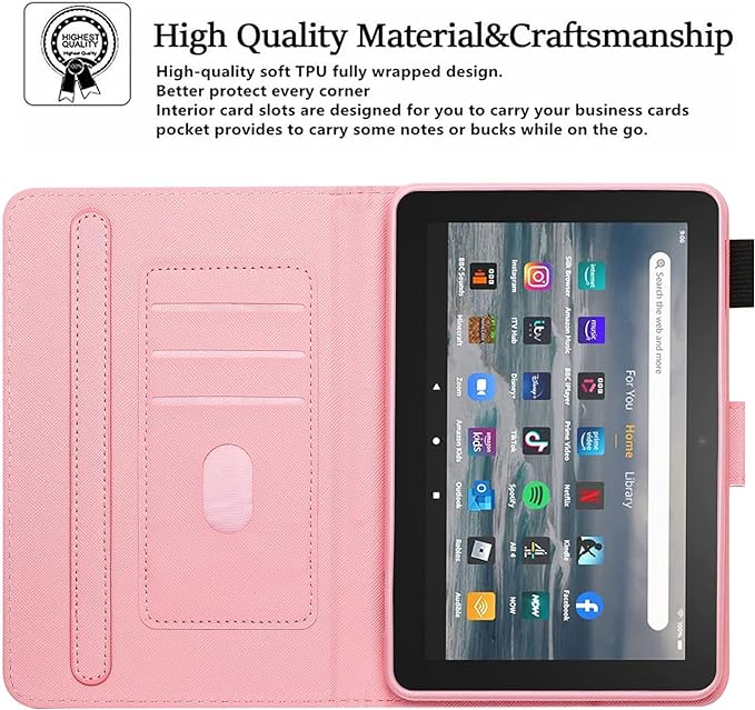 Case for Amazon Fire HD 8 &amp 8 Plus (12th/10th Generation 2024/2022/2020 Release) Pen Holder Premium PU Leather Stand Cover with Smart Auto Wake/Sleep Green Tress
