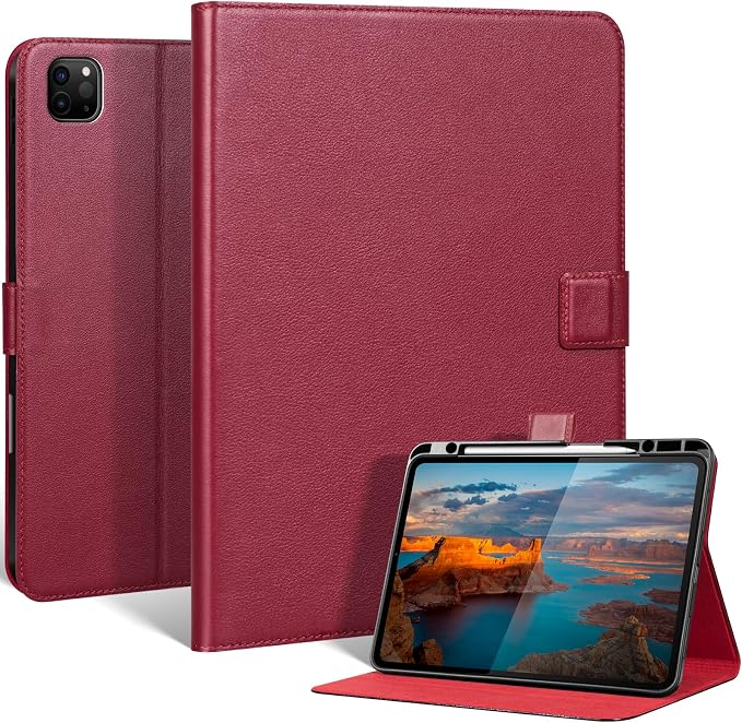 Leather Case for iPad 11th/10th Gen (11/10.9) Black | Genuine Leather Pencil Holder Adjustable Stand Magnetic Closure Auto Wake/Sleep