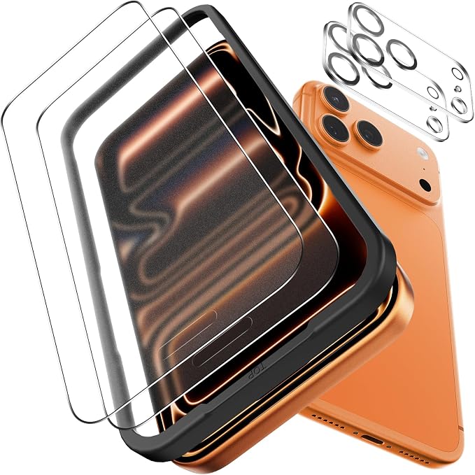 OMOTON 2+2 Pack Matte Screen Protector for iPhone 17 Pro 6.3 Inch 2025 Matte Layer Film with Camera Lens Protector Tempered Glass with Easy Installation Tool Anti-glare Smooth Touch Feel as Silk